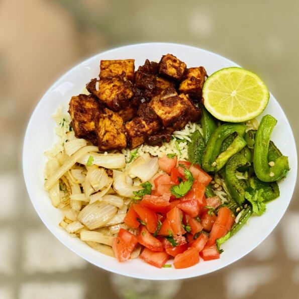 Vegan Fajita bowl with Birria Tofu Mellow Masala